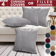 4 Pack Stripe Velvet Cushion Covers OR Filled Cushions Cases Decorative Throw