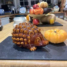 Vintage Denmead glazed pottery hedgehog money box 70's