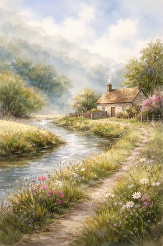 Countryside cottage river - cottage,