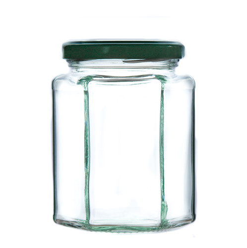 Hexagonal glass jam jars and - jam,