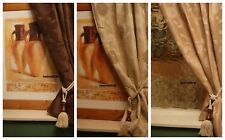 BROWN GOLD  TAFFETA JACQUARD LINED HEADING TAPE PENCIL PLEAT CURTAINS