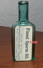 XXXX RARE FINEST SPERM OIL - LUBRICATION BOTTLE -SYKES MOLD GREEN  HUDDERSFIELD