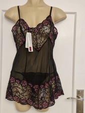 Negligee thong set - thong, black