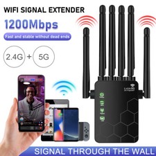 1200Mbps WiFi Repeater Dual Band 2.4G/5G Wireless Signal Booster Extender