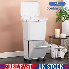 Kitchen Rubbish Waste Bin Recycling Dual Multi Compartment Pedal Dustbins Wheels