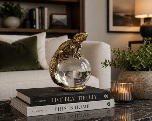 Gold lizard crystal ball - lizard,