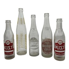 Lot of 5 Vintage Glass Soda Pop Bottles~Kist~Red Rock Cola~Old Colony~Lotta Cola