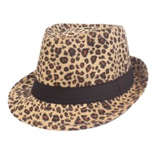 Women Ladies Classic Leopard Print Fedora Hat Jazz Trilby Hat Outdoor Casual Cap
