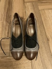 Solea Vintage Style Two Tone Heeled Oxford Shoes Brown Grey UK 6 (EU 39)