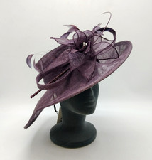 Roman Purple Floral Feather Fascinator Hat Formal Wedding Event Races Ascot NWT