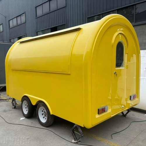 Yellow rounded food trailer - food,