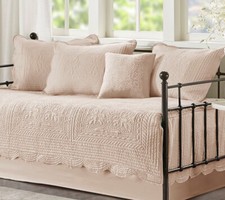 COTTAGE PINK 6pc DAYBED QUILT SET : FRENCH  MATELASSE COVERLET TILE DAY BED