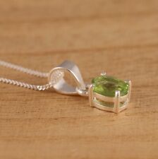 Natural Peridot Solid 925 Sterling Silver Oval Dainty Pendant Necklace Gift Box