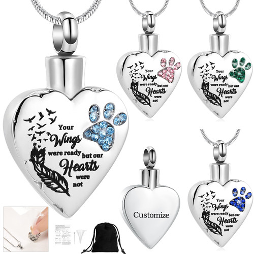 Paw print heart urn pendant - paw,