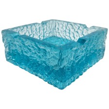 Glass Ashtray Whitefriars or Davidson square blue aqua 1960's cool mint