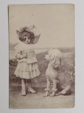Girl Poodle Dog Big Bonnet Hat c1910s VTG Real Photo Postcard