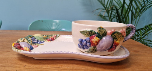 Vintage majolica cup saucer - vintage,