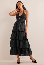 Boden Black Ruched Tiered RaRa Maxi Dress - BNWT £140 - Size 6 P