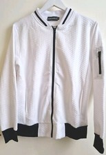 White Quilted Jersey Jacket Womens Sweatshirt Size M Full Zip Contrast Pockets 
