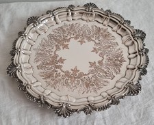 Stunning Silver Plated On Copper Victorian Roccoco Style Circular Drinks Tray