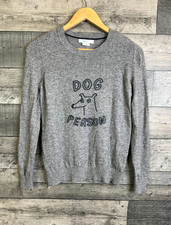 Boden Womens Jumper Size Small Grey Dog Person Embroidered Sweater Knit Pullover