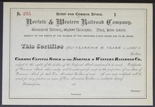 Stock Certificate - Norfolk &