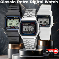 Classic Digital Watch F91 Water Splush F91 Look with Resin/Steel Strap in Black