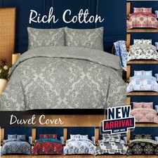 100% Rich Cotton Duvet Quilt Cover Bedding Set Double King & Super King Size