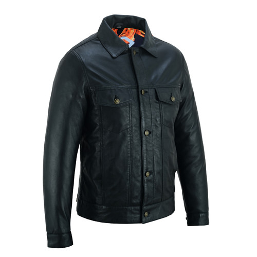 Mens leather jacket - -, trucker