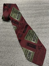 Moschino Mens Cravatte Tie Burgundy with Logo  100% Silk Classic Luxury Designer