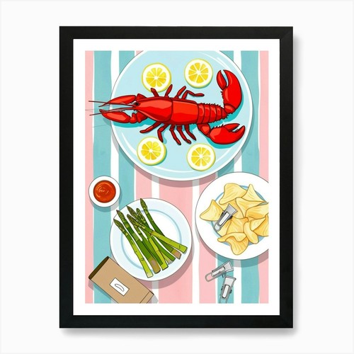 Lobster and chips art print - art,