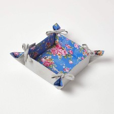 Reversible Cotton Bread Basket Vintage Roses Foldable Fabric for Buns Eggs