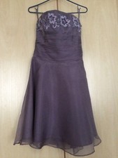 Monsoon silk lilac dress with floral embroidery bust design. Strapless. Size 10.