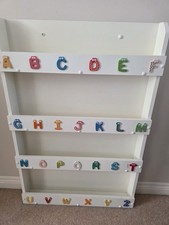 Beautiful White Wooden Children's Wall Mounted Bookcase With Alphabet Lettering