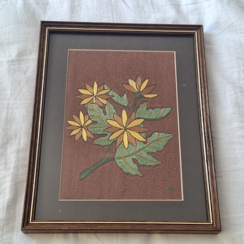 Vintage framed crewel - framed,