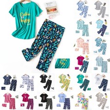 Womens Pyjamas Set PRINT Pjs Casual Short Sleeve Lounge Wear Nightwear Plus Size