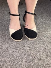 Black & Beige Espadrille Wedge
