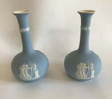 2 Victorian pale Blue Wedgwood Jasperware Vases C1850-70