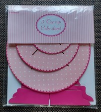 SAINSBURY'S- 3 TIER CARDBOARD CUP CAKE STAND - PINK AND WHITE SPOT