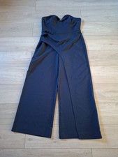 NEXT Dark Blue Boned Strapless Jumpsuit Wide Leg Mock Wrap Smart Retro BNWT UK18
