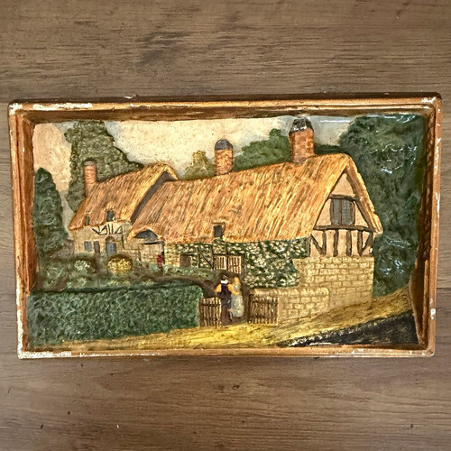 Ceramic painted cottage scene - painted,