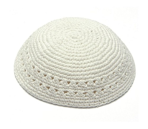 White knitted kippah - white,