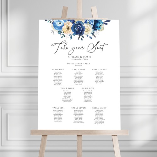 Blue and cream floral - blue, wedding