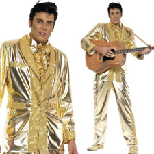 Adult Mens Elvis Presley Costume Gold Tuxedo Suit Fancy Dress Party Outfit New