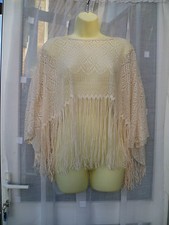 TOPSHOP CREAM LACEY FRINGED CAPELET / PONCHO SZ M / L P/ FESTIVAL / ARM COVER UP