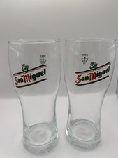 San Miguel Vintage Pint Glasses X2 Hourglass Style VGC