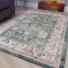 Green Vintage Style Rugs Good Quality Faded Classic Design Big Large Bedroom Rug