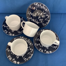 Vintage Marks and Spencer 'Italian Eating' Coffee Cups and Saucers x 4.