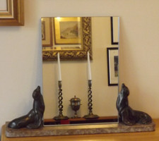 Art Deco French Spelter & Marble Hall/Dressing Table Mirror Supported By Seals