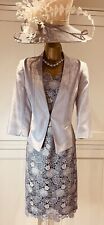 Jacques Vert Silver Lace Overlay Dress UK 12  Shantung Edge To Edge Jacket UK 10